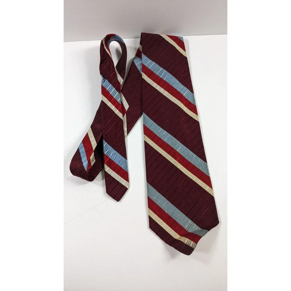 Men's Don Loper Classic Striped Necktie Tie Burgundy Red‎ Blue Gold Silk